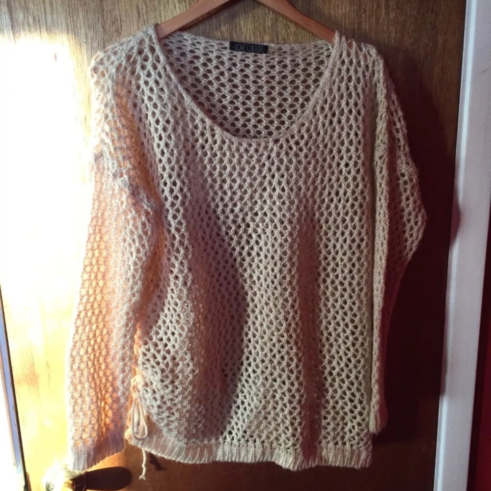 Beige Knit side tie sweater